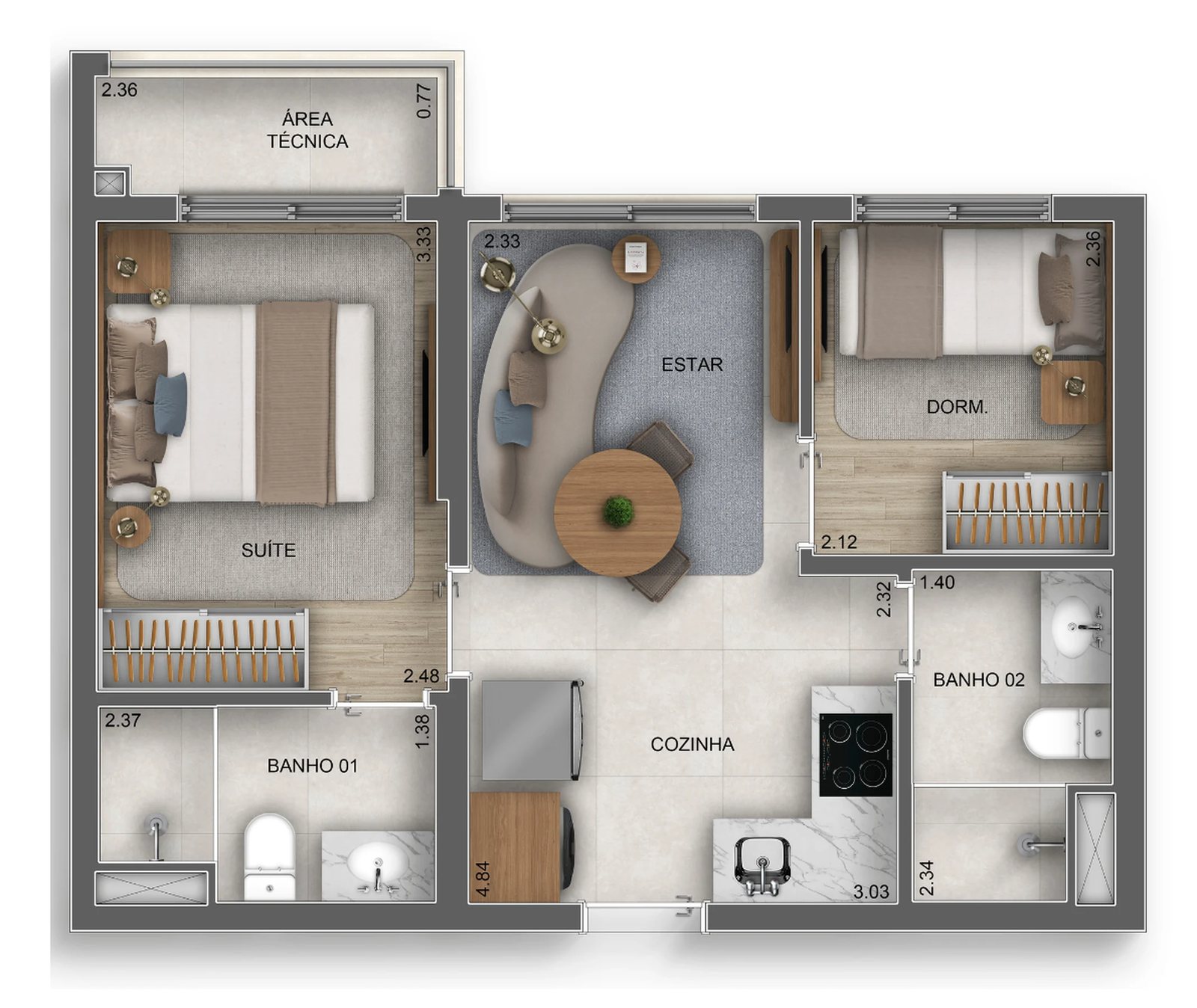 Planta 03 - 2 dorm 41m²