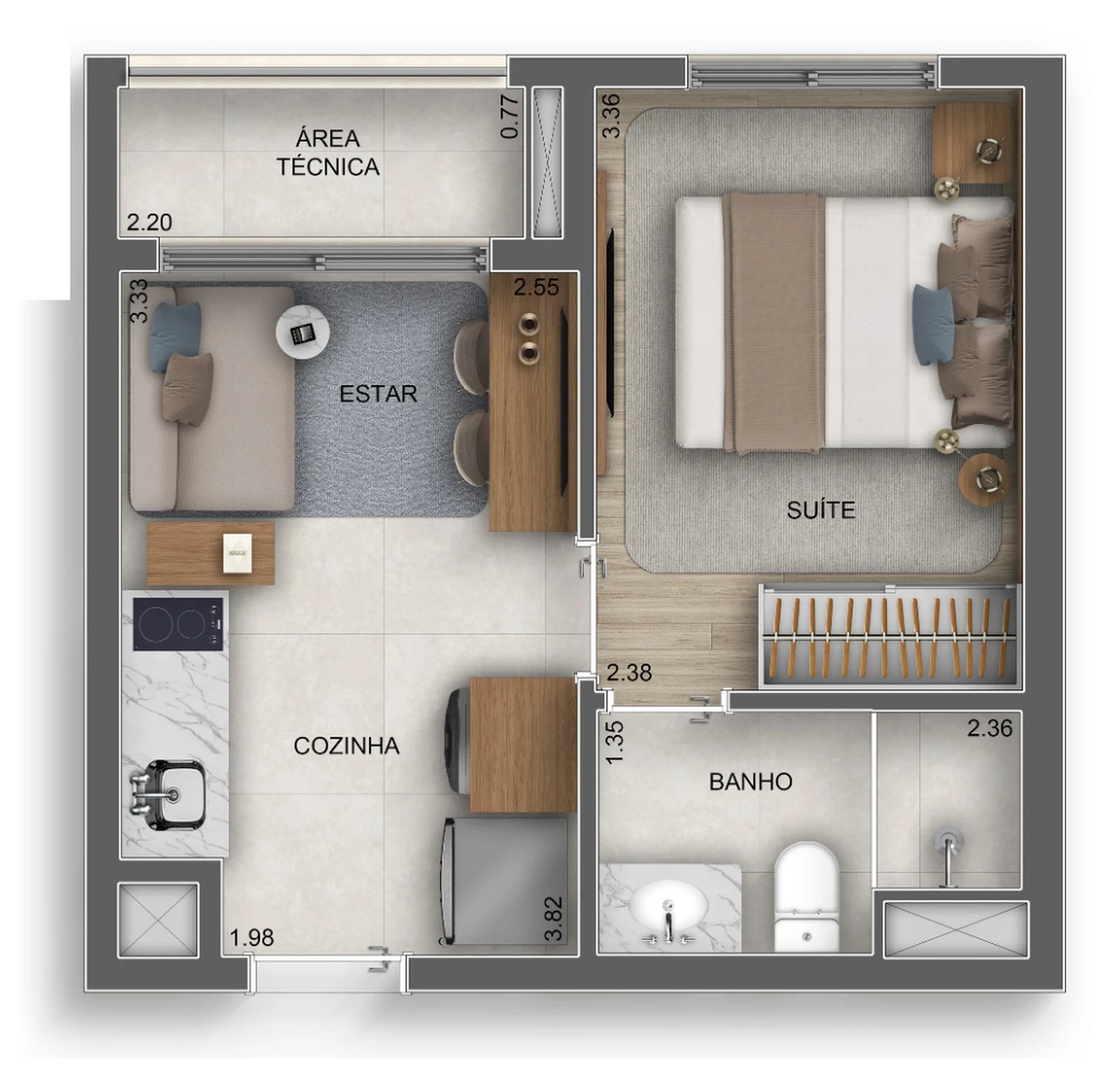 Planta 02 - 1 dorm 27m²