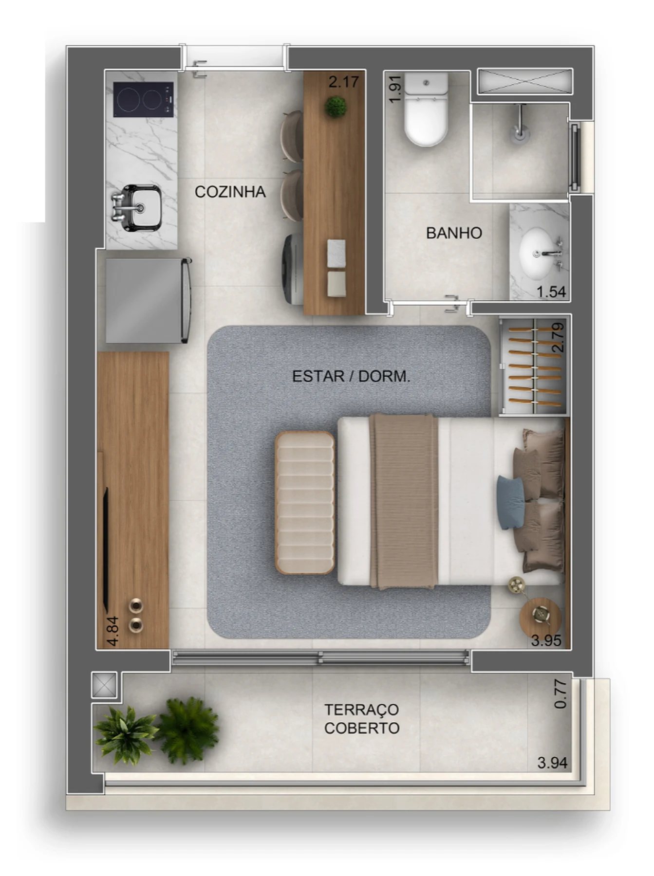 Planta 01 - 1 dorm 26m² - studio