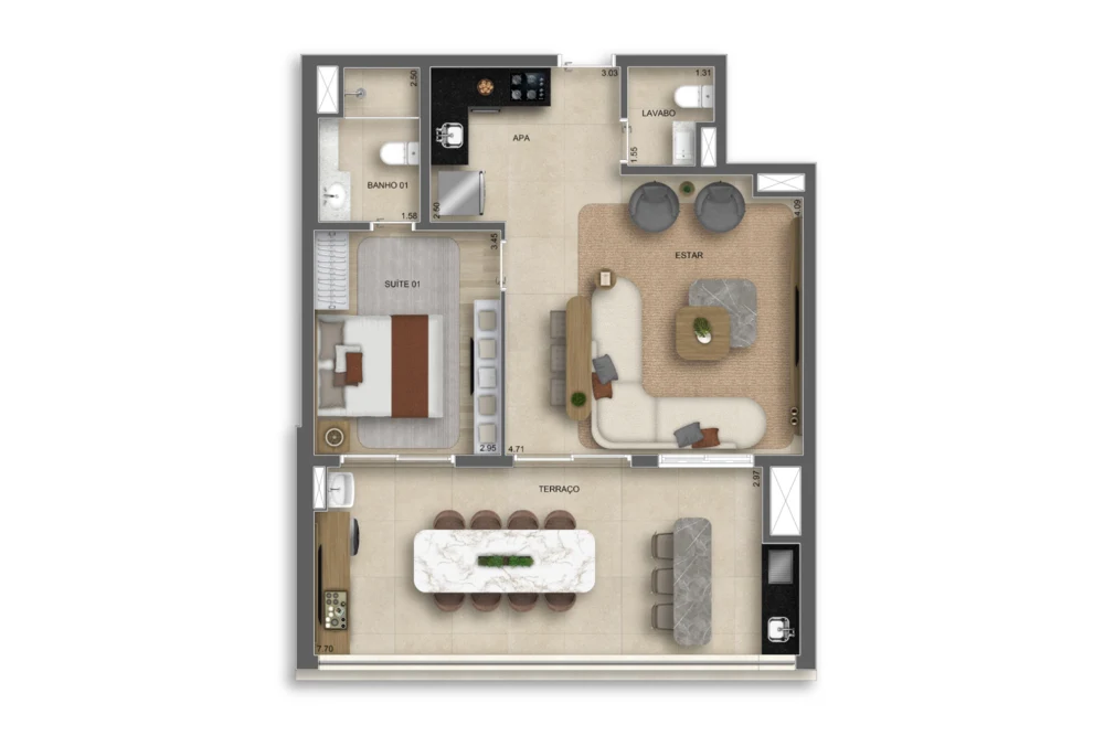 Planta 02 - 1 dorm 74m² - opção