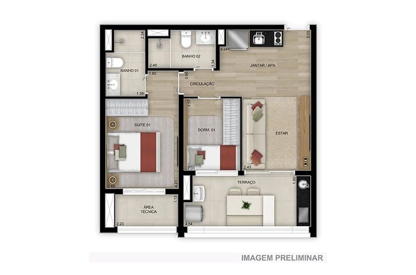 Planta 04 - 2 dorm 91m² - opção