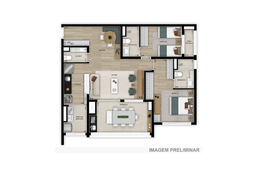Planta 02 - 2 dorm 74m²