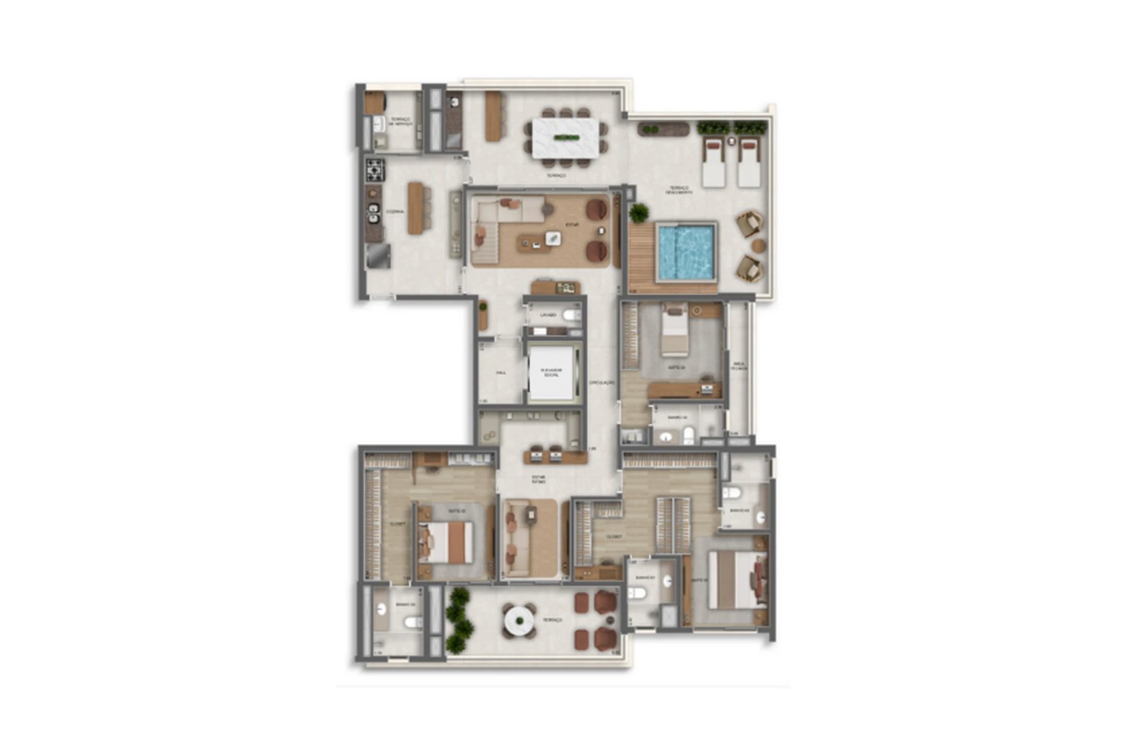 Planta 12 - 3 dorm 241m² - penthouse