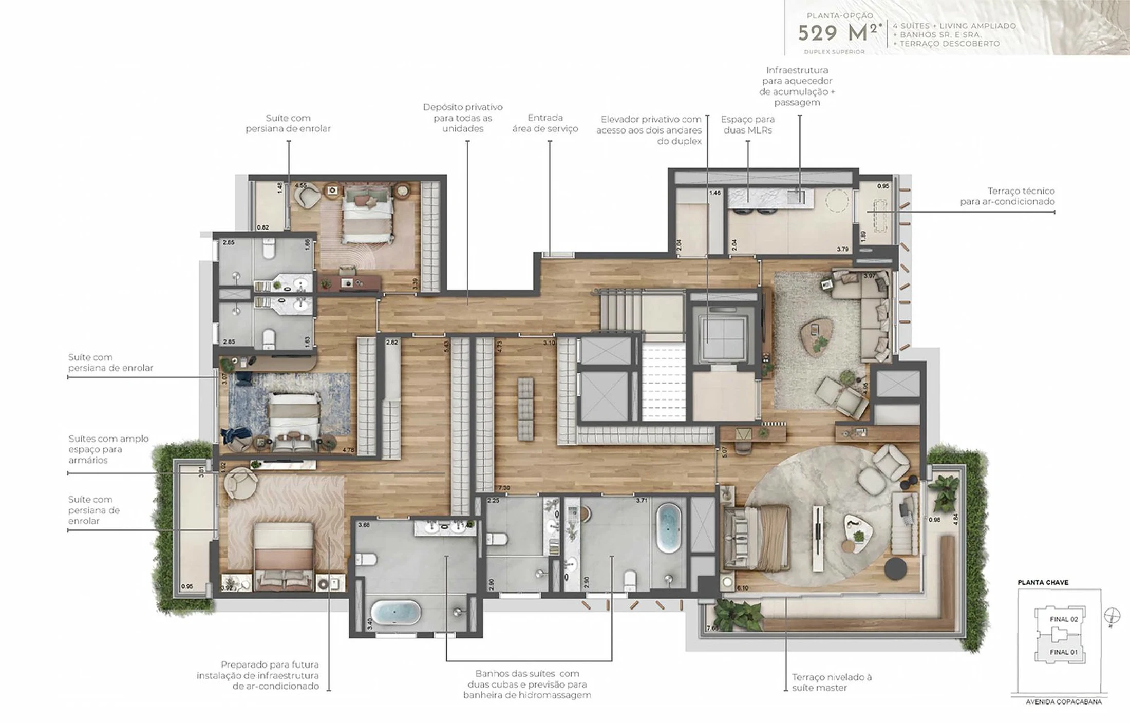 Planta 04 - 4 dorm 529m² - cobertura duplex - inferior