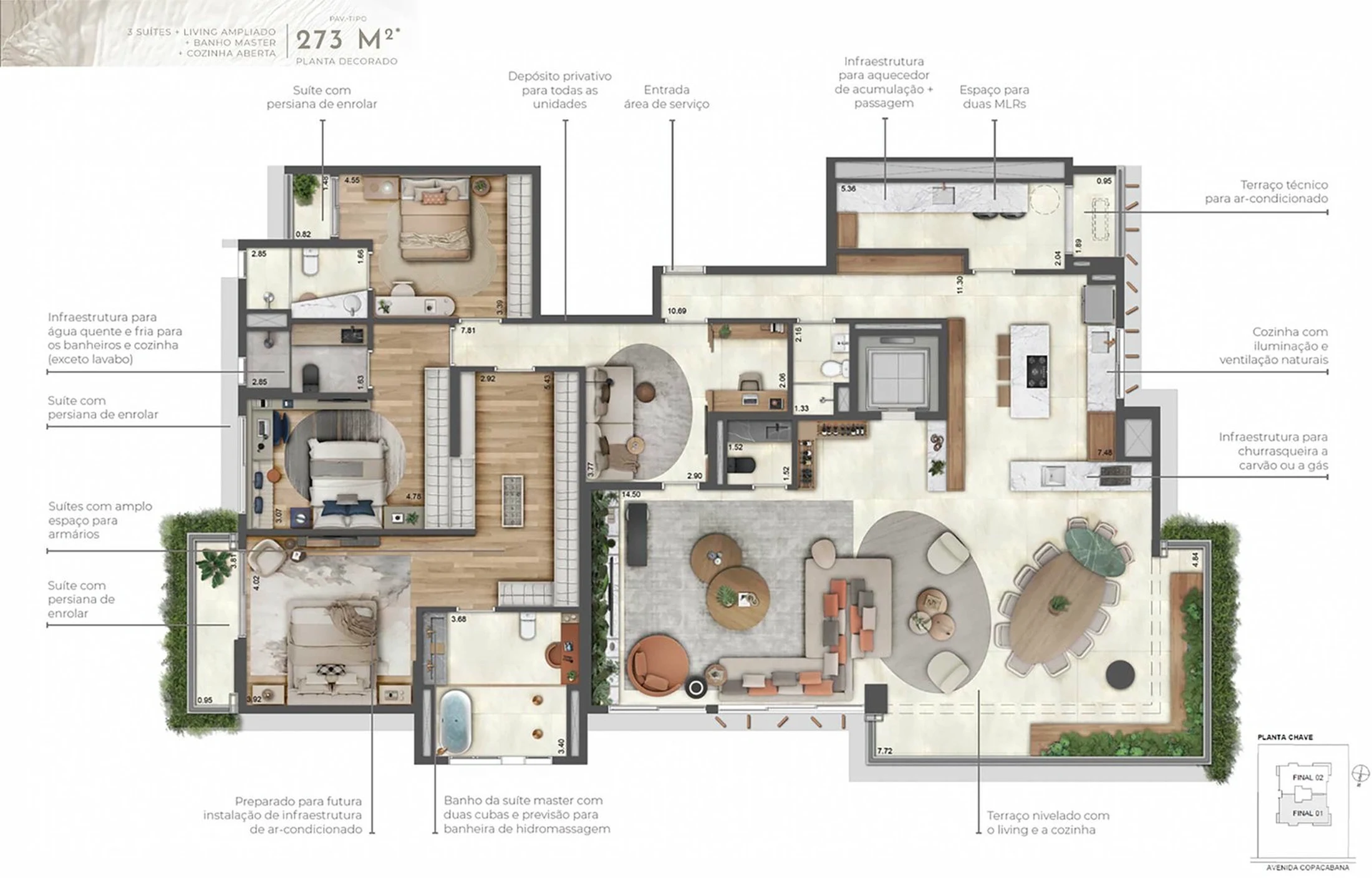 Planta 03 - 3 dorm 273m² - opção 02