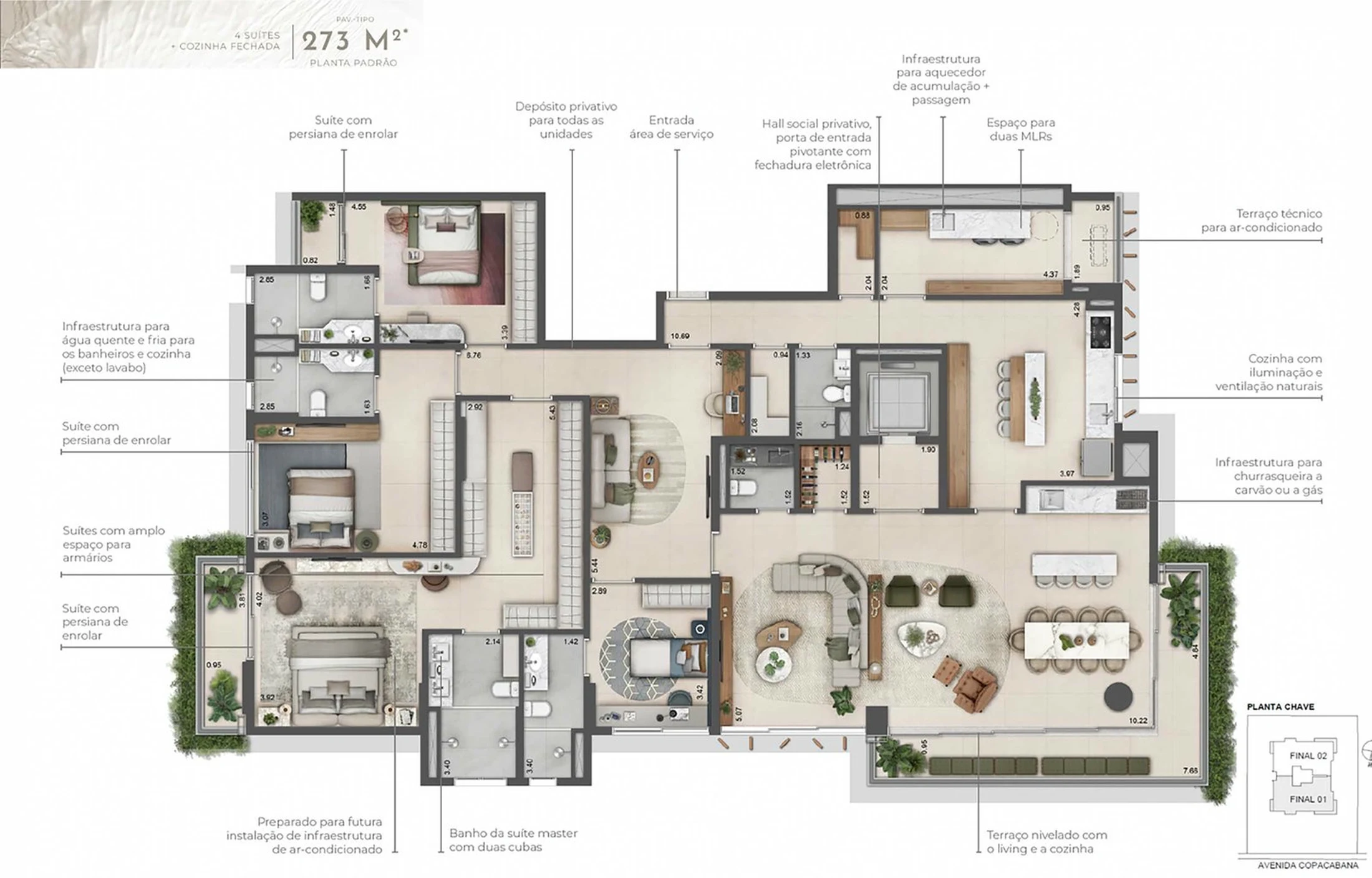 Planta 01 - 4 dorm 273m²