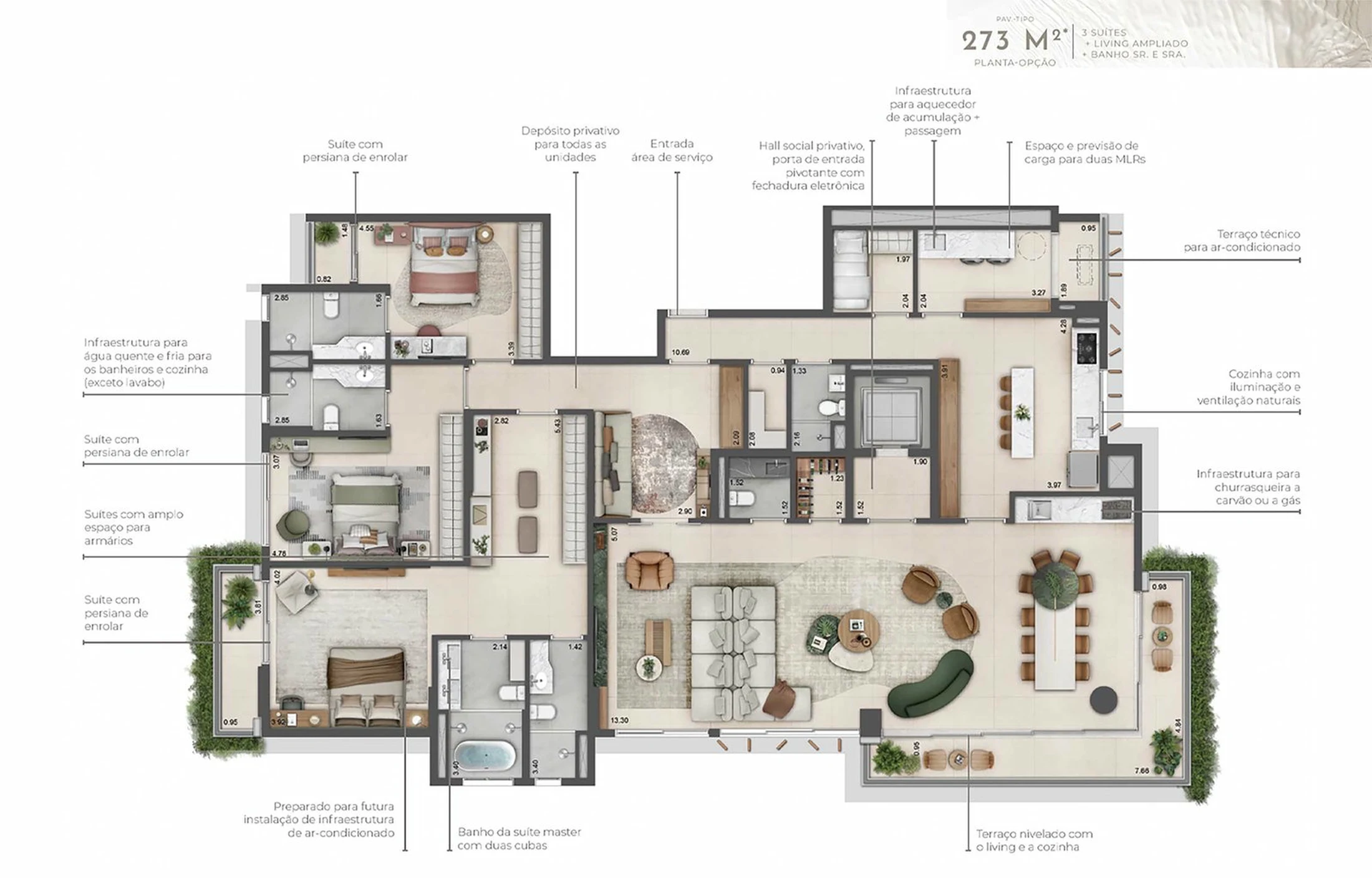 Planta 02 - 3 dorm 273m² - opção 01