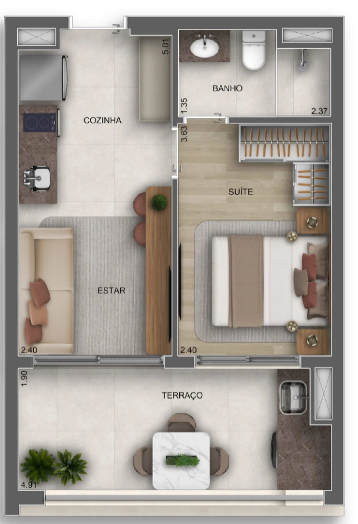 Planta 01 - 1 dorm 39m²