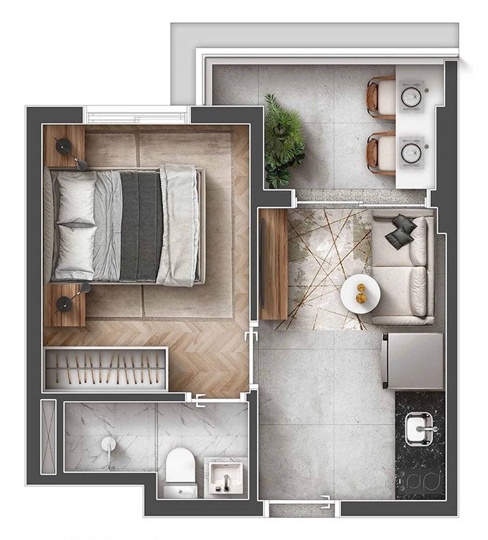 Planta 01 - 1 dorm 27,50m²
