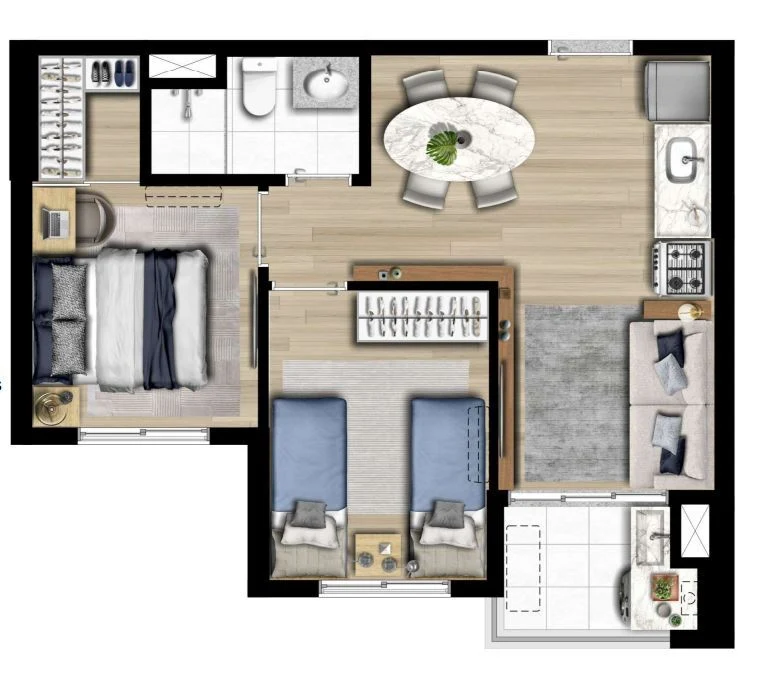 Planta 02 - 2 dorm 41m²