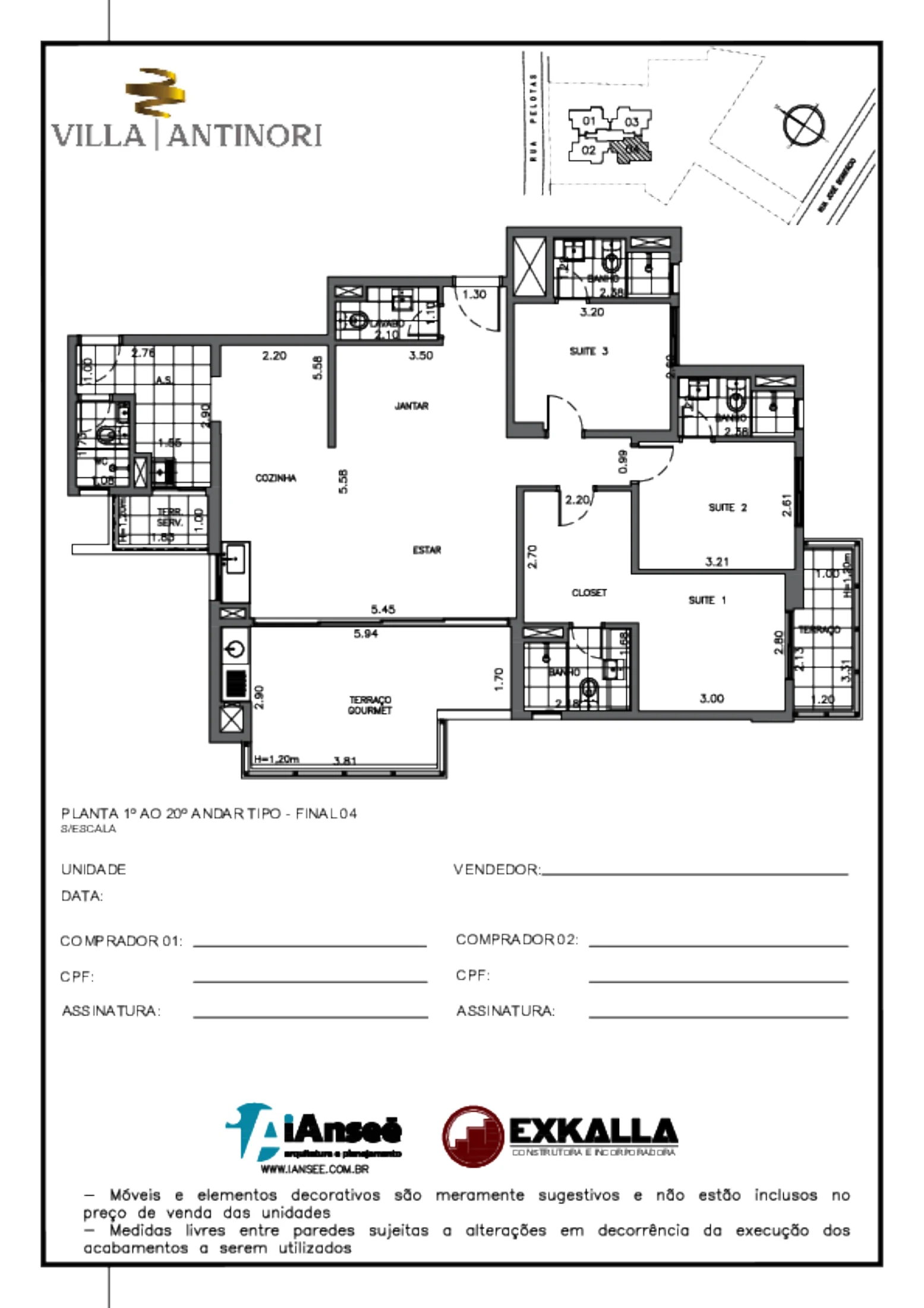 Planta 04 - 3 dorm 125m²