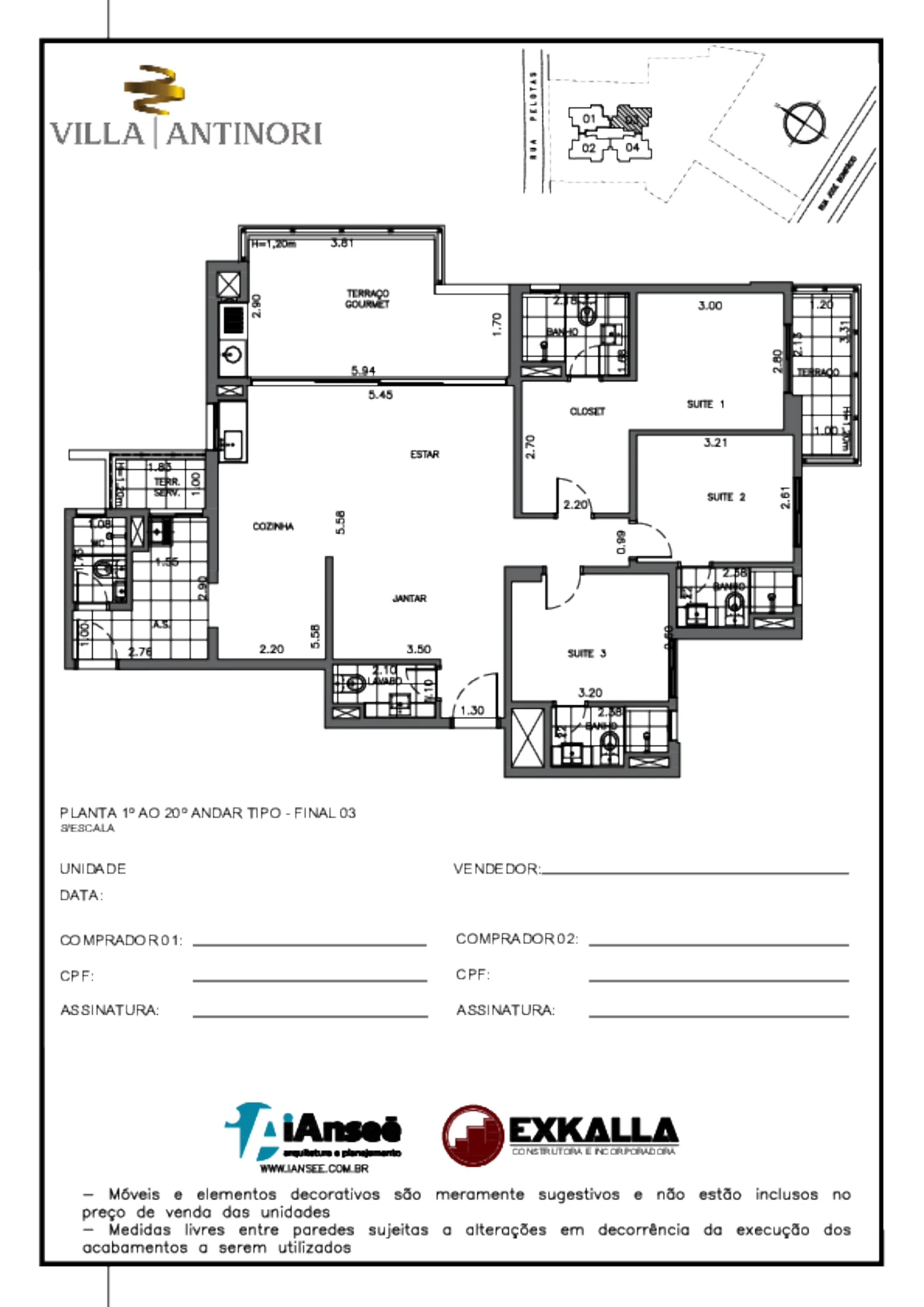 Planta 03 - 3 dorm 125m²