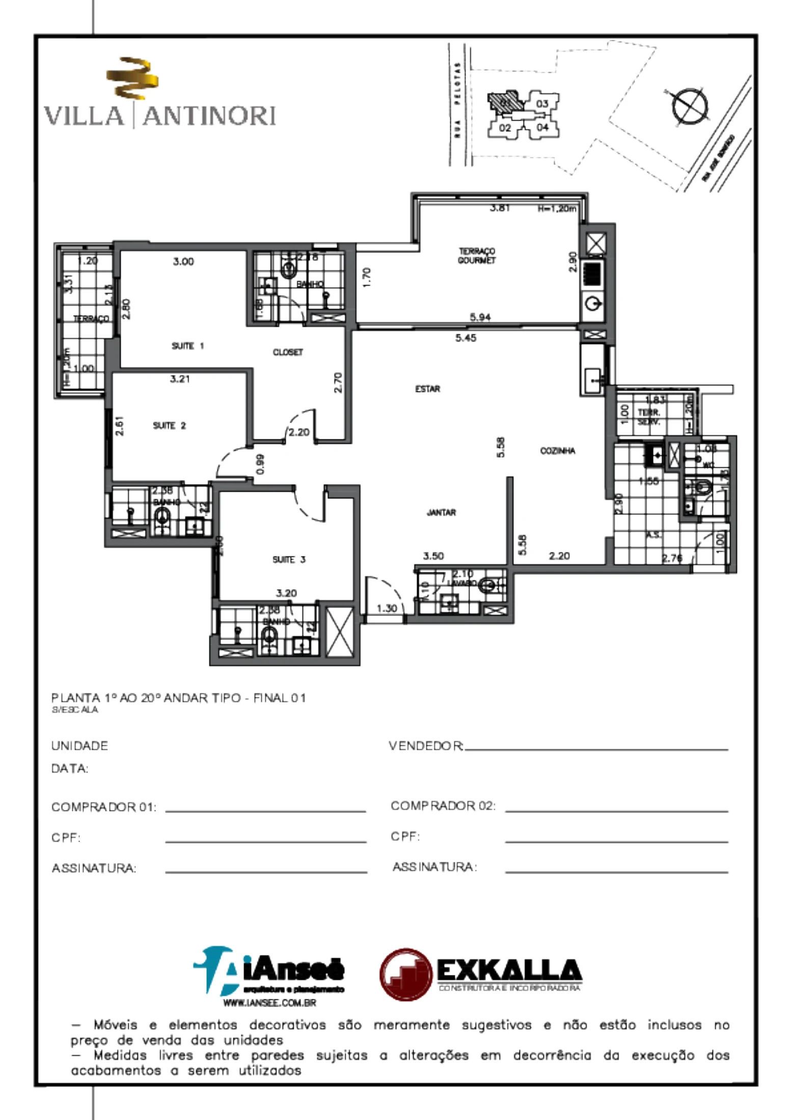Planta 01 - 3 dorm 125m²