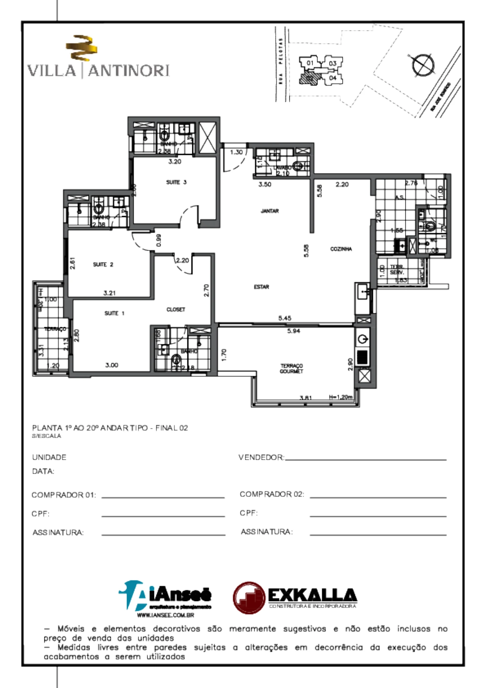 Planta 02 - 3 dorm 125m²