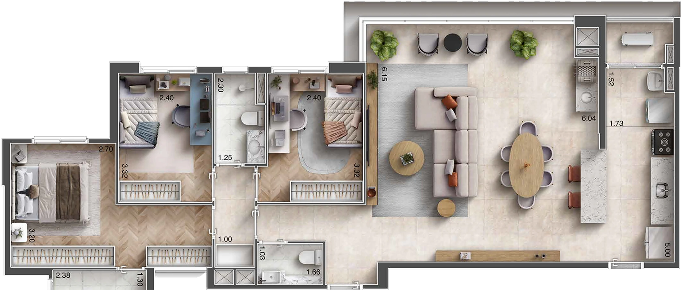 Planta 01 - 3 dorm 106m²