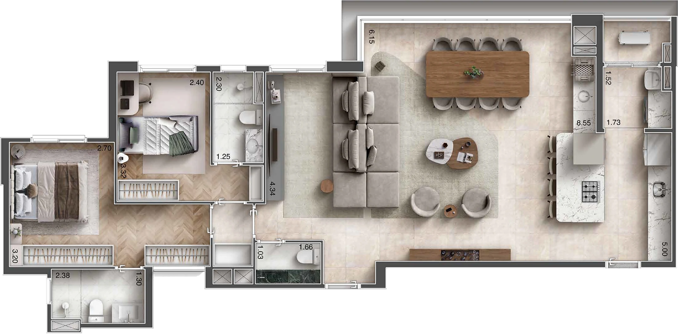 Planta 02 - 2 dorm 106m² - opção
