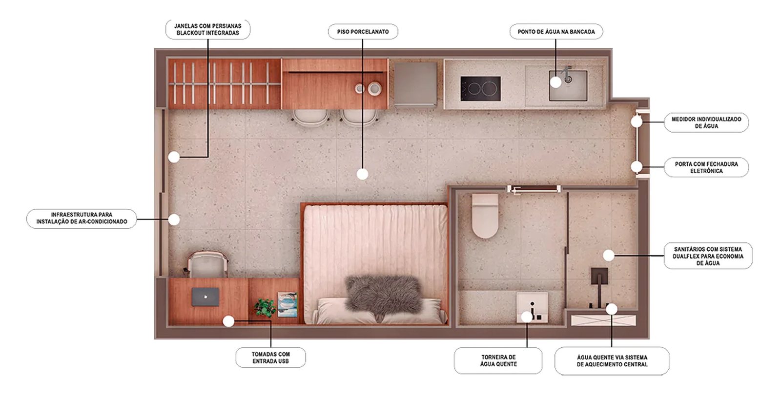 Planta 01 - 1 dorm 23,50m² - studio