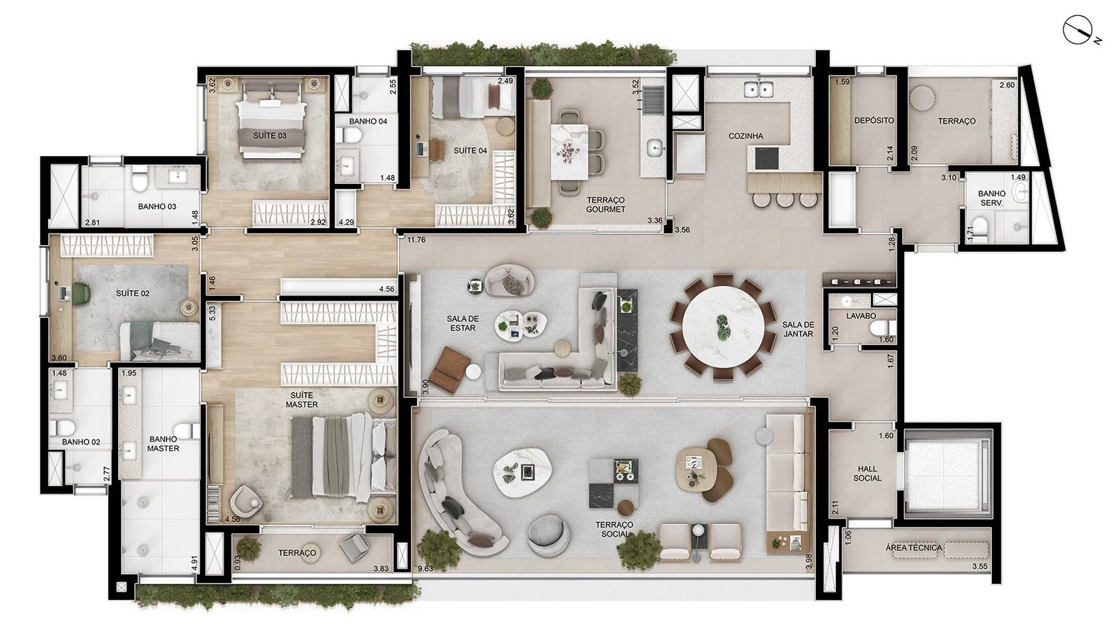 Planta 02 - 4 dorm 262m² - opção 1