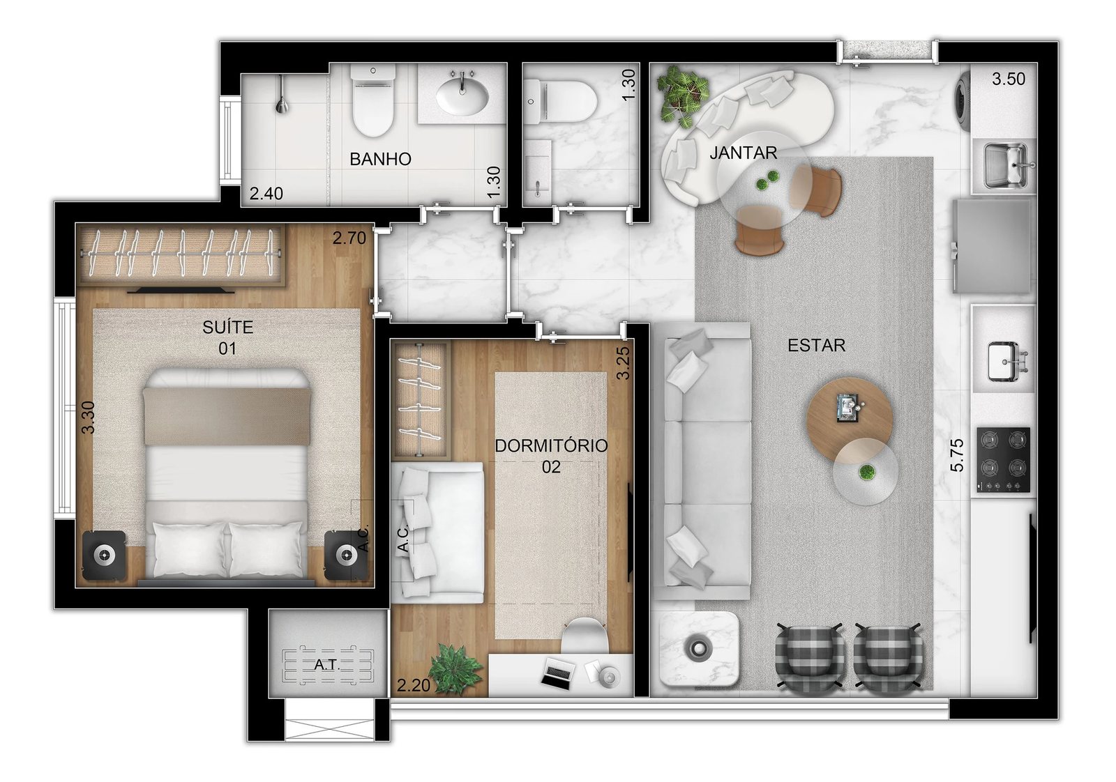 Planta 05 - 2 dorm 51m²