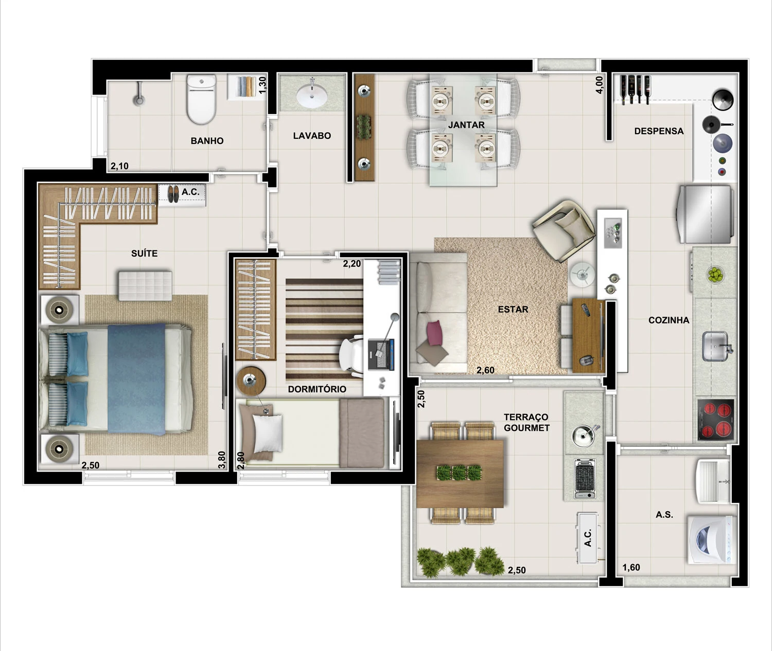 Planta 03 - 2 dorm 58m²