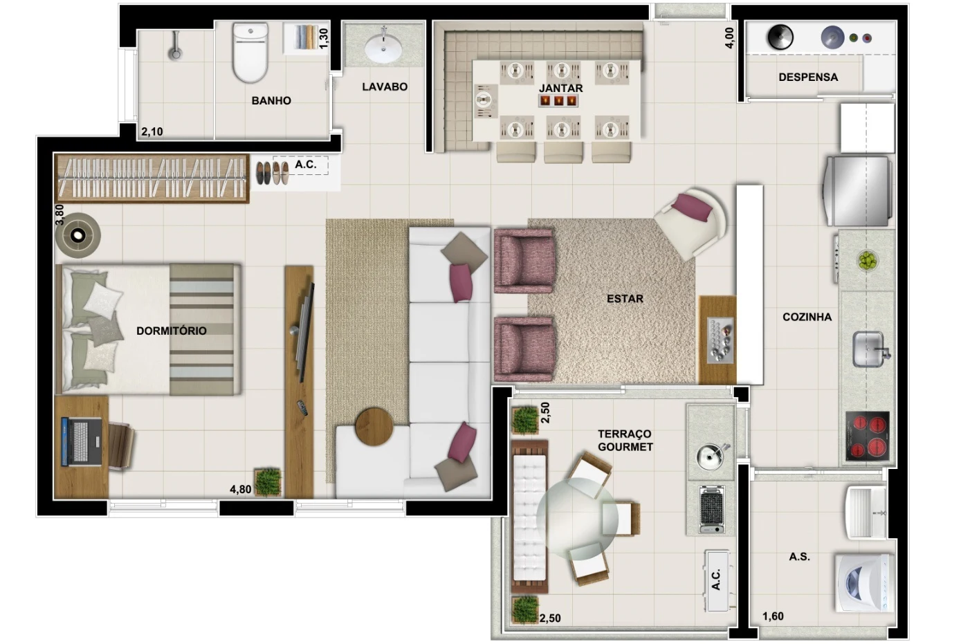 Planta 04 - 1 dorm 58m² - opção