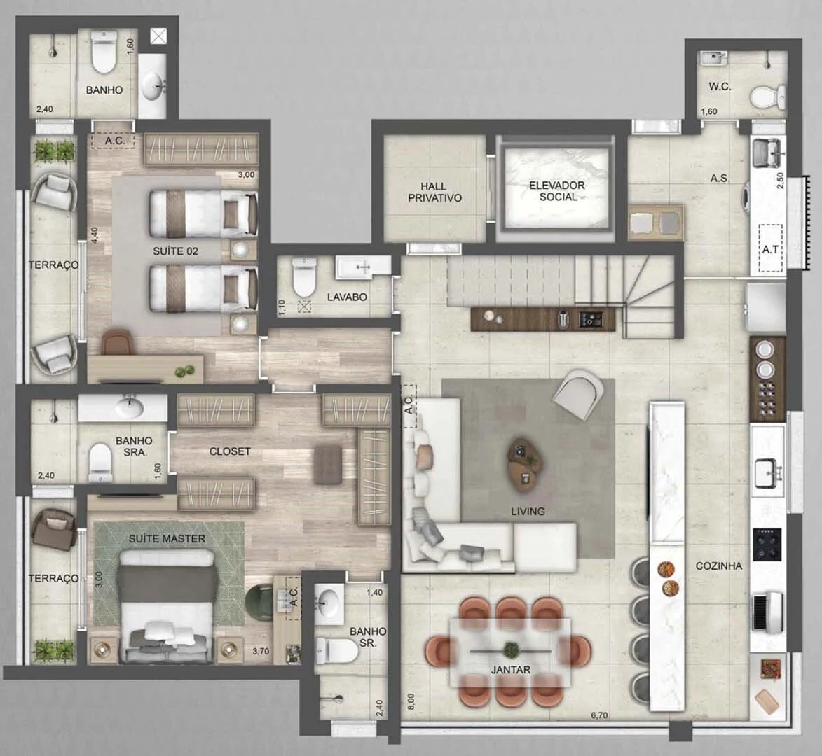 Planta 09 - 3 dorm 276m² - cobertura duplex - inferior
