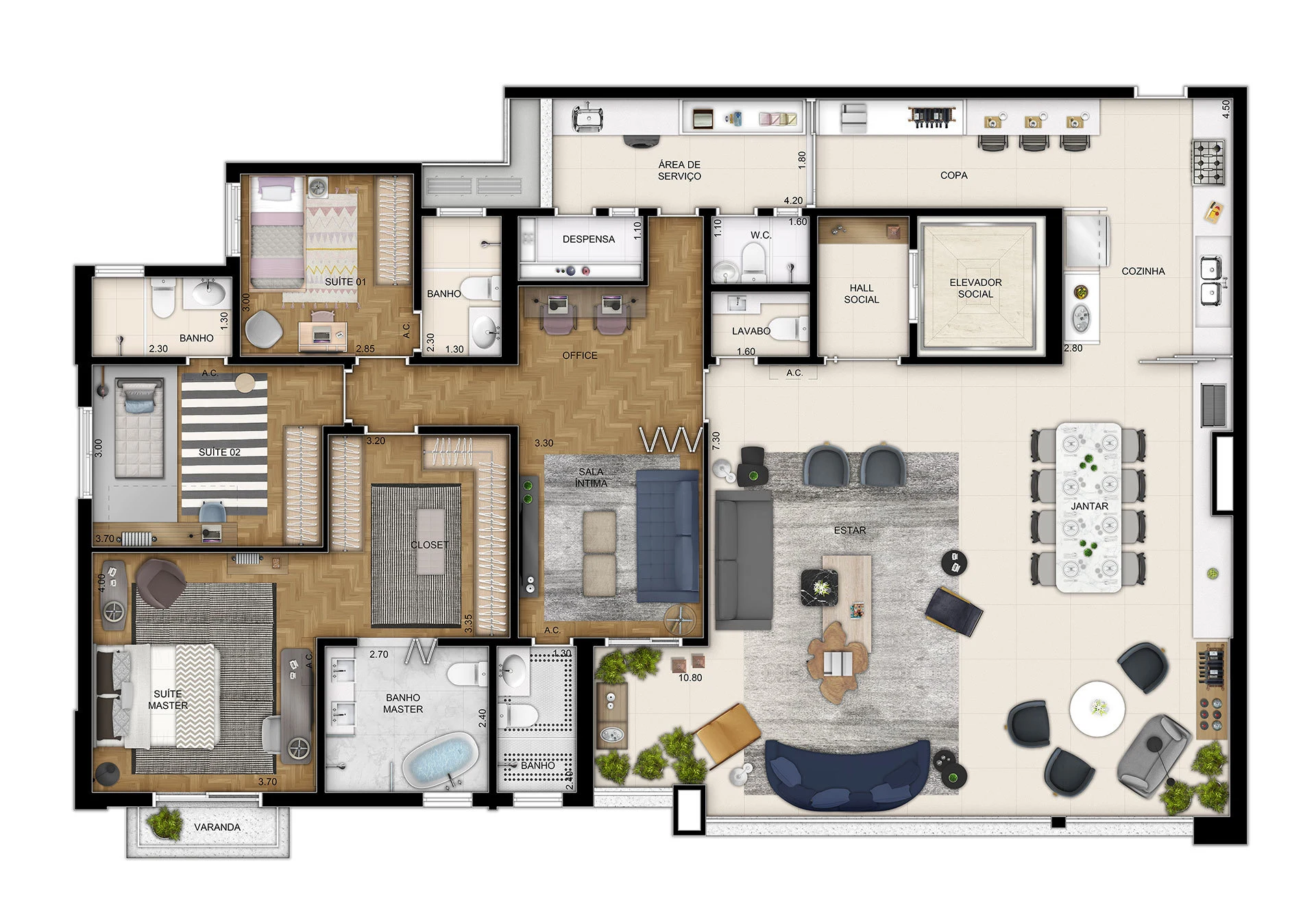 Planta 04 - 3 dorm 211m² - opção