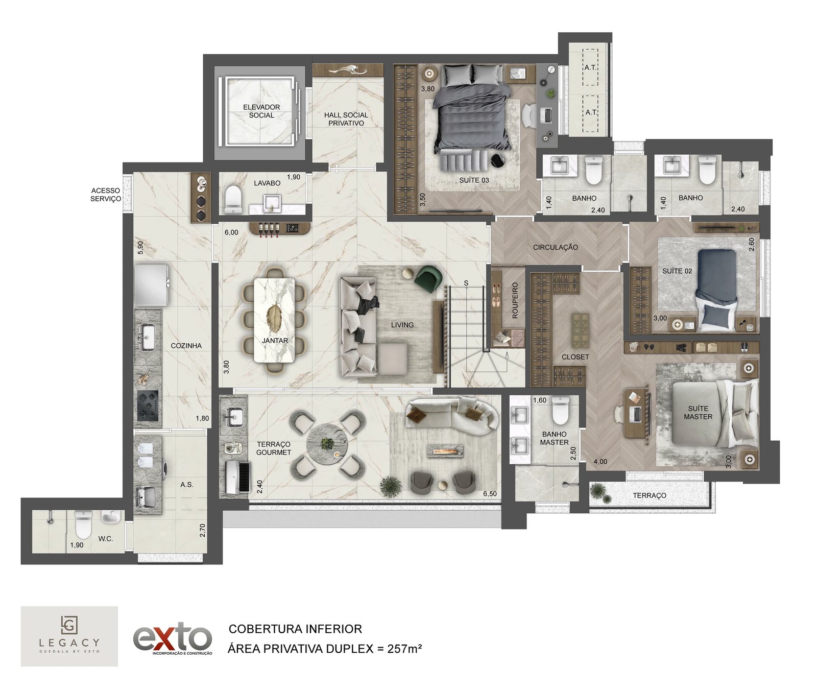 Cobertura Inferior Duplex - 257 m²