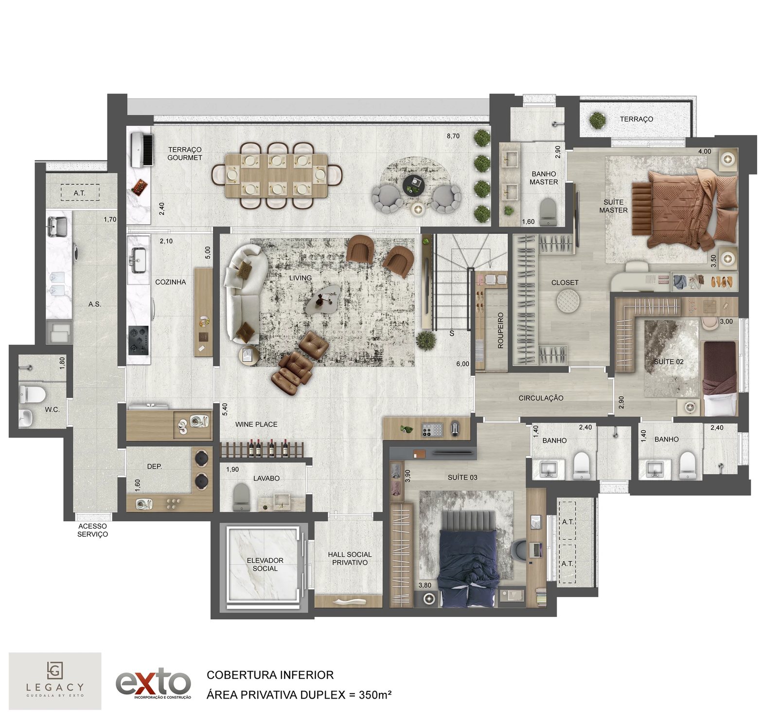 Cobertura Inferior Duplex - 350 m²