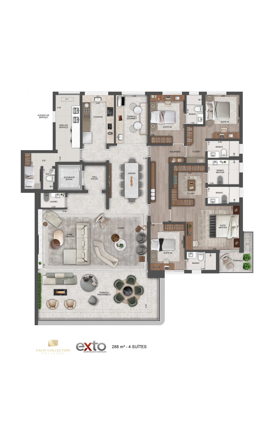 Planta 06 - 4 suítes - 288 m²