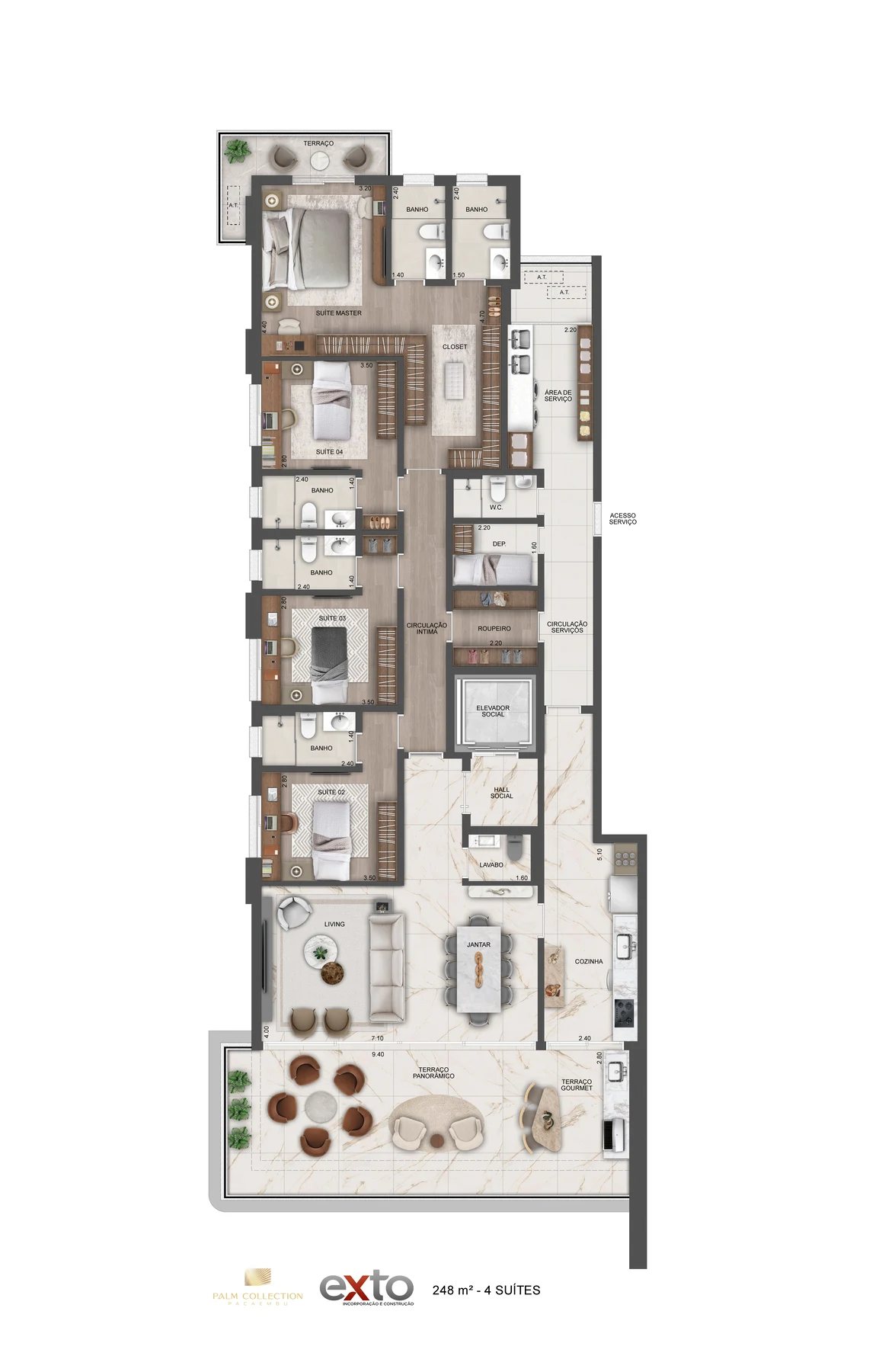 Planta 03 - 4 suítes 248 m²