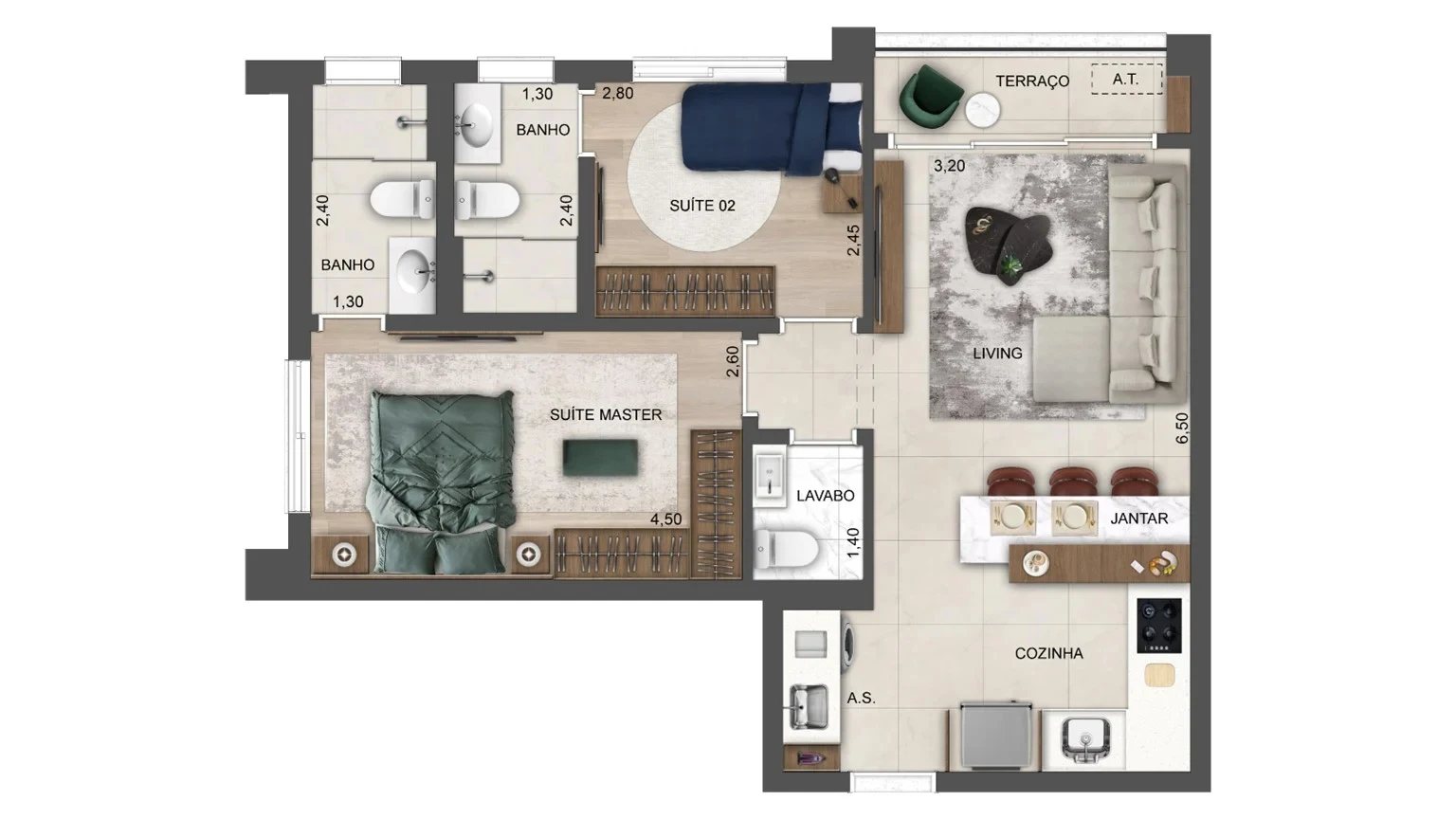 Planta 05 - 2 dorm 62m²