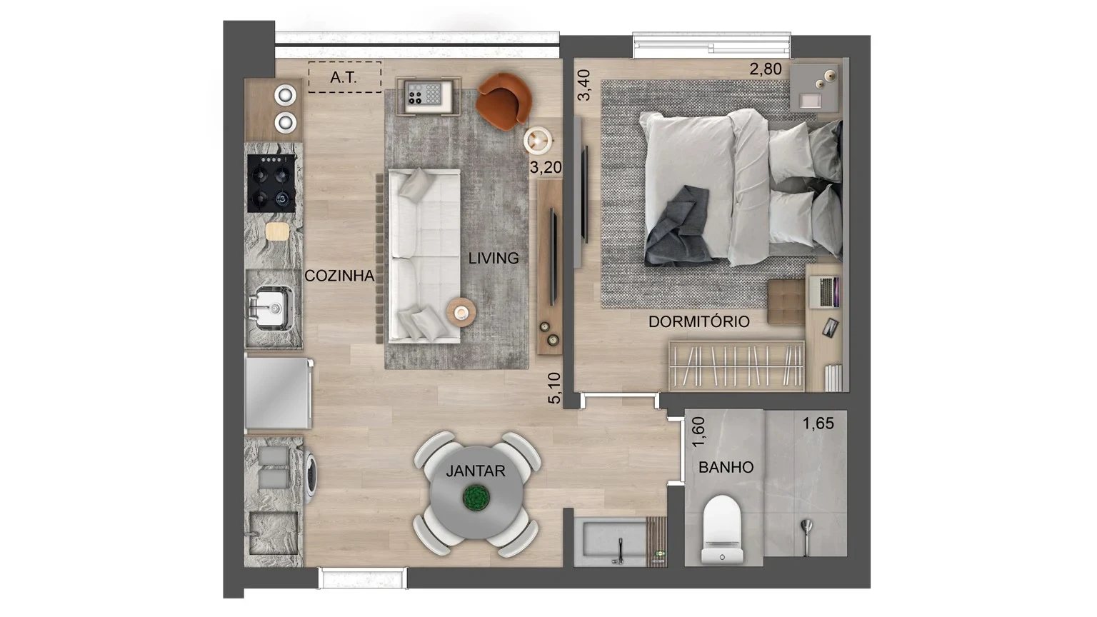 Planta 02 - 1 dorm 35m² - opção
