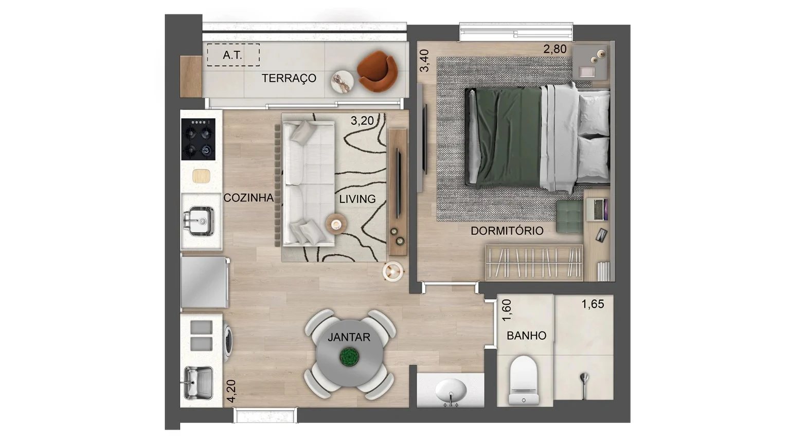 Planta 01 - 1 dorm 35m²