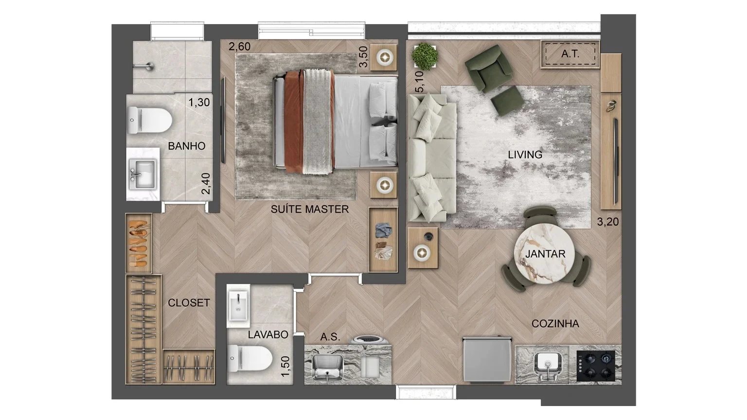 Planta 04 - 1 dorm 42m² - opção