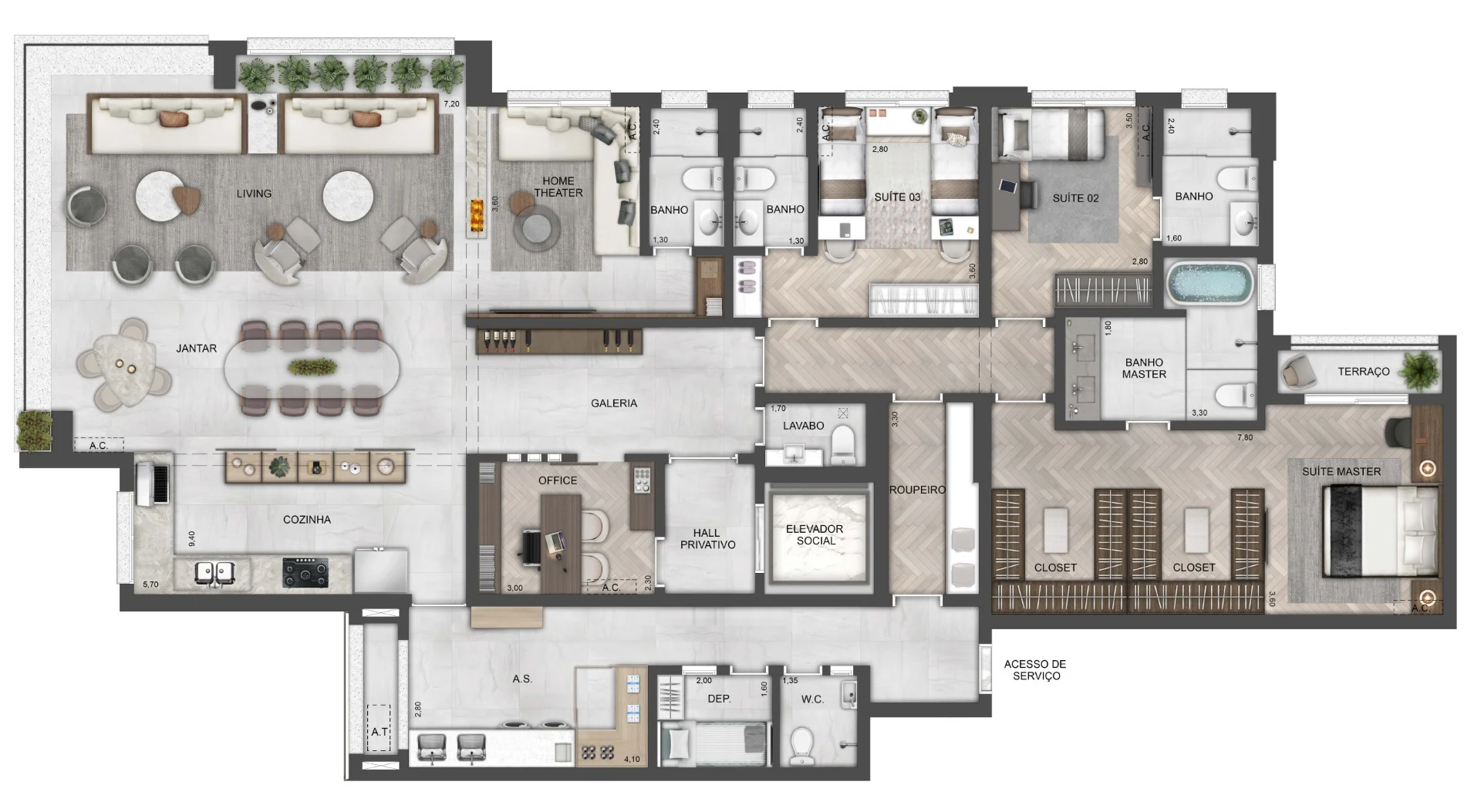 Planta 04 - 3 dorm 238m² - opção