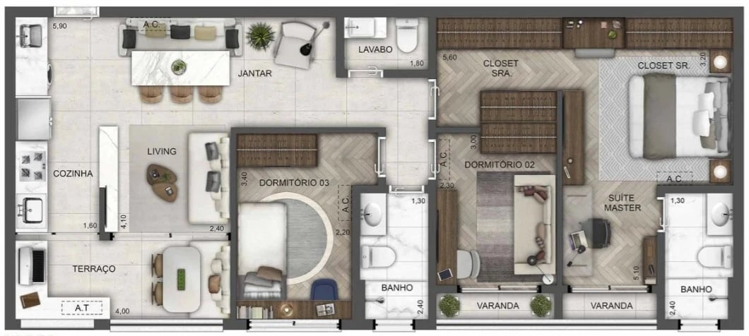 Planta 07 - 3 dorm 85m² - opção
