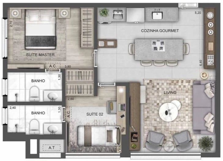 Planta 04 - 2 dorm 62m² - opção