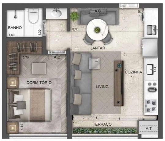 Planta 02 - 1 dorm 41m² - opção