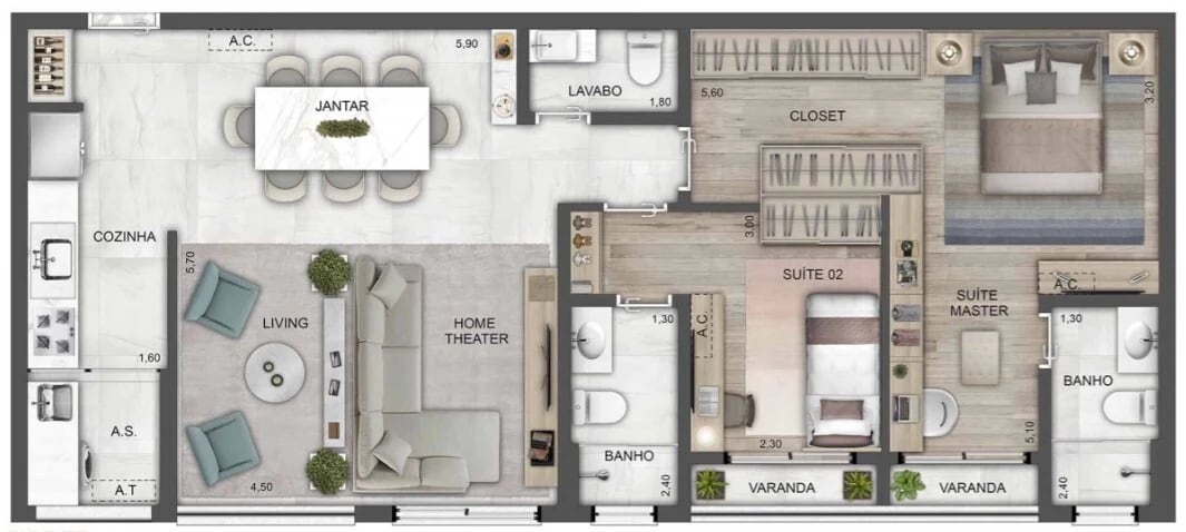 Planta 06 - 2 dorm 85m²