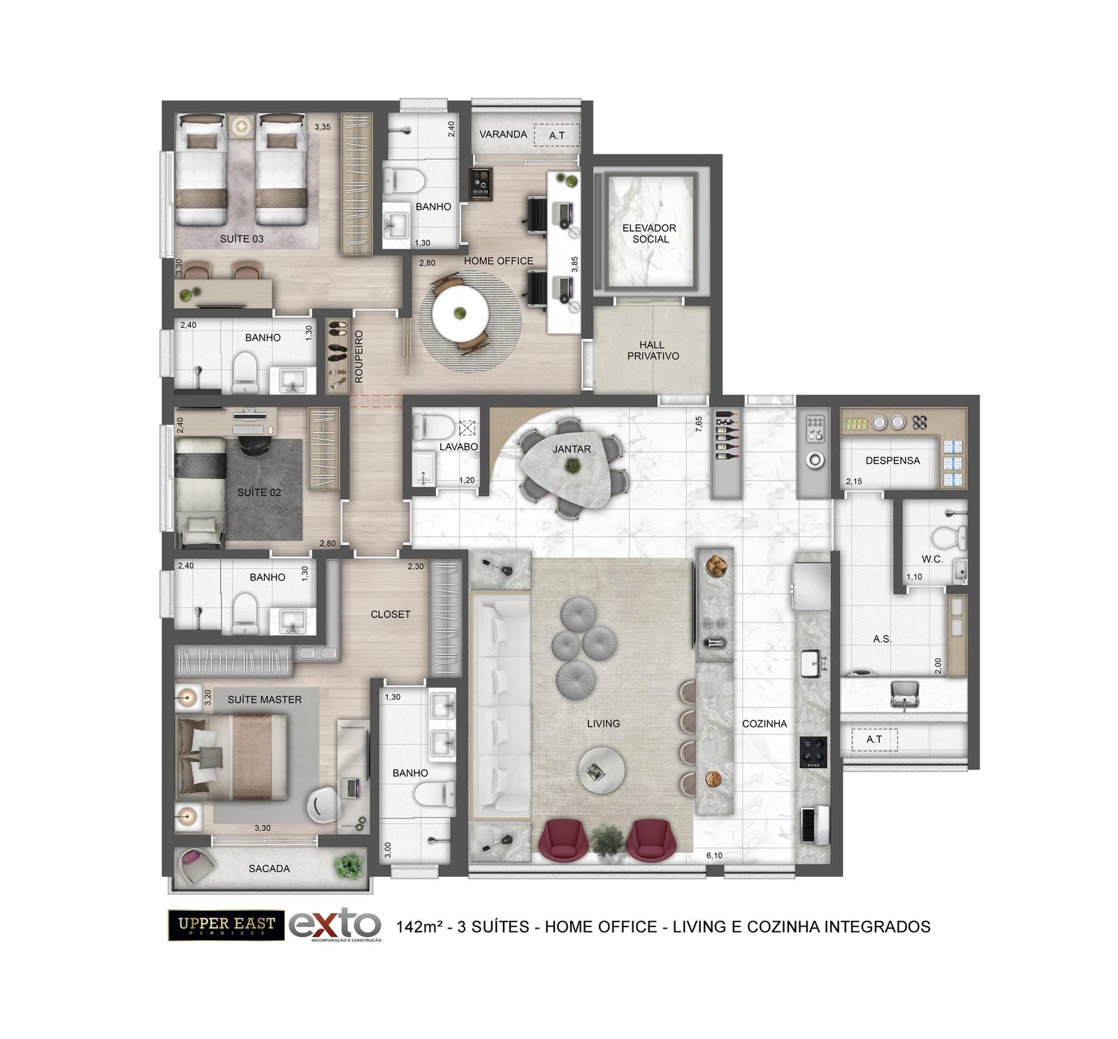 Planta 03 - 3 dorm 142m² - opção 2