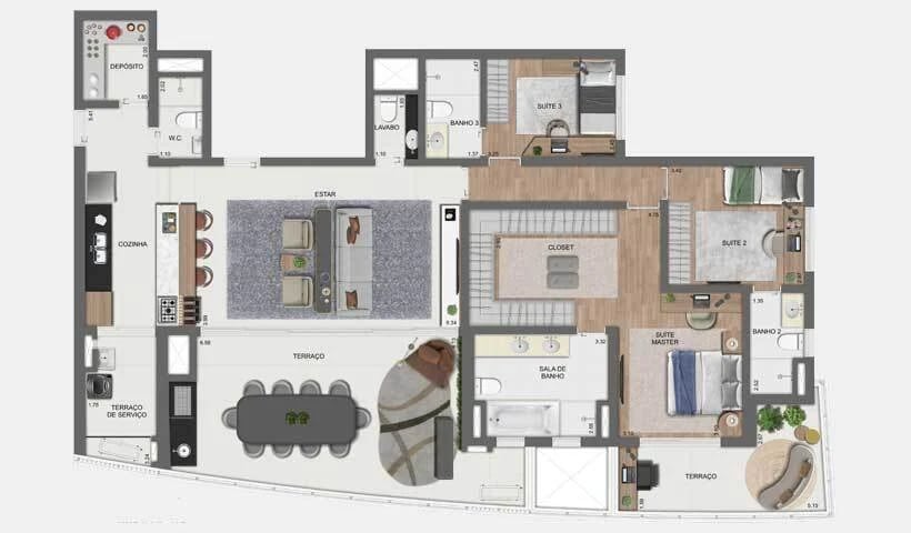 Planta 04 - 3 dorm 180m²
