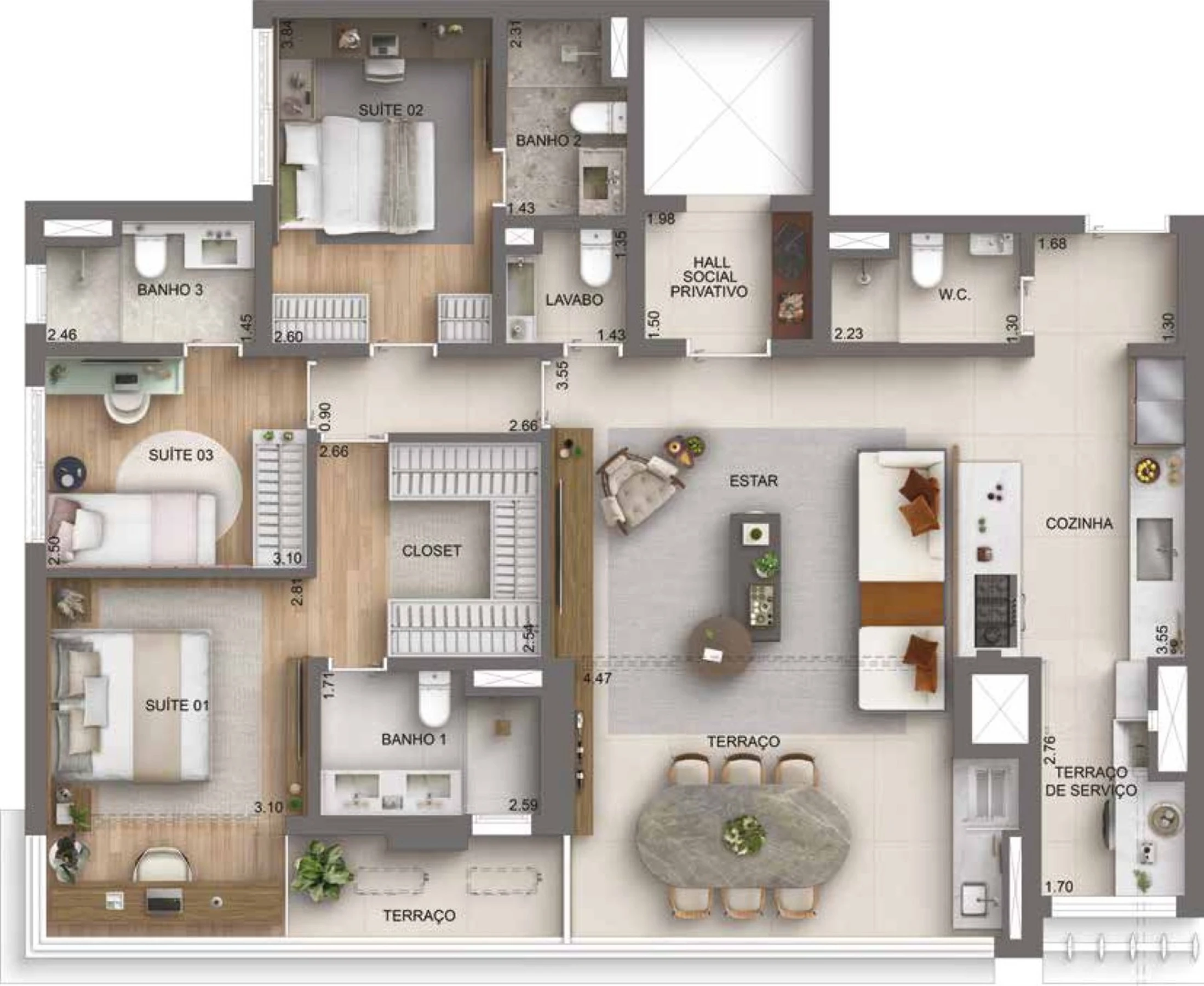 Planta 04 - 3 dorm 136m² - opção