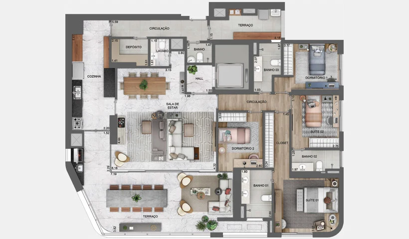 Planta 05 - 4 dorm 196m²