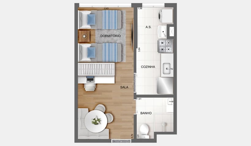Planta 03 - 26m² - studio