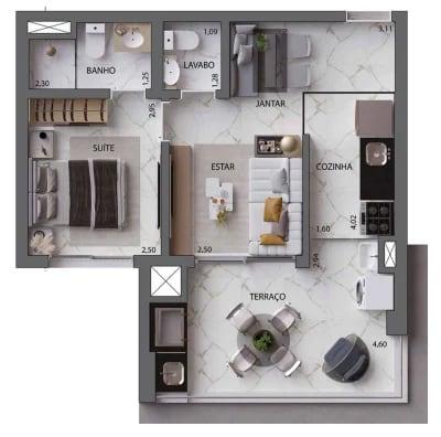 Planta 02 - 1 dorm 46m²