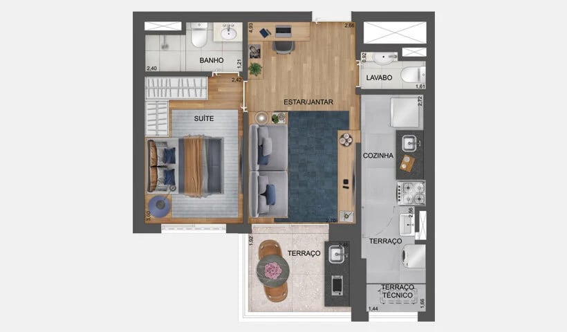 Planta 02 - 1 dorm - 47m²