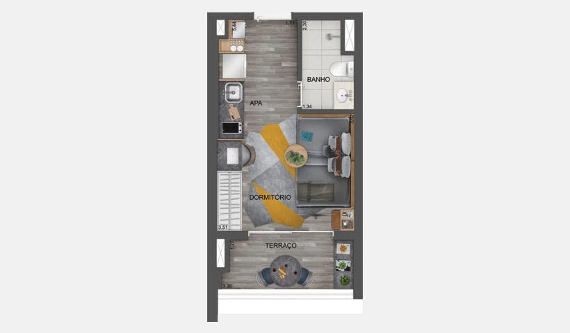 Planta 01 - 1 dorm 27m² - studio