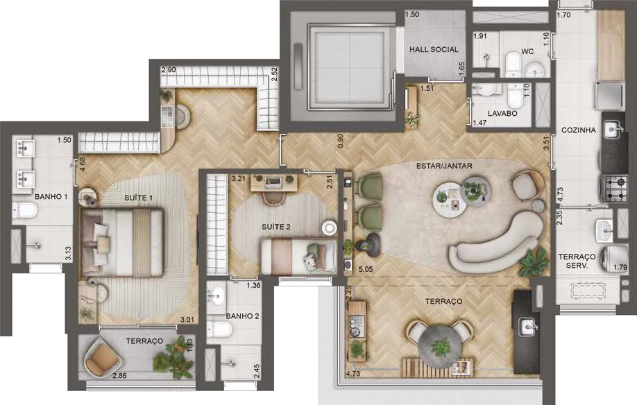 Planta 02 - 2 dorm 110m² - opção