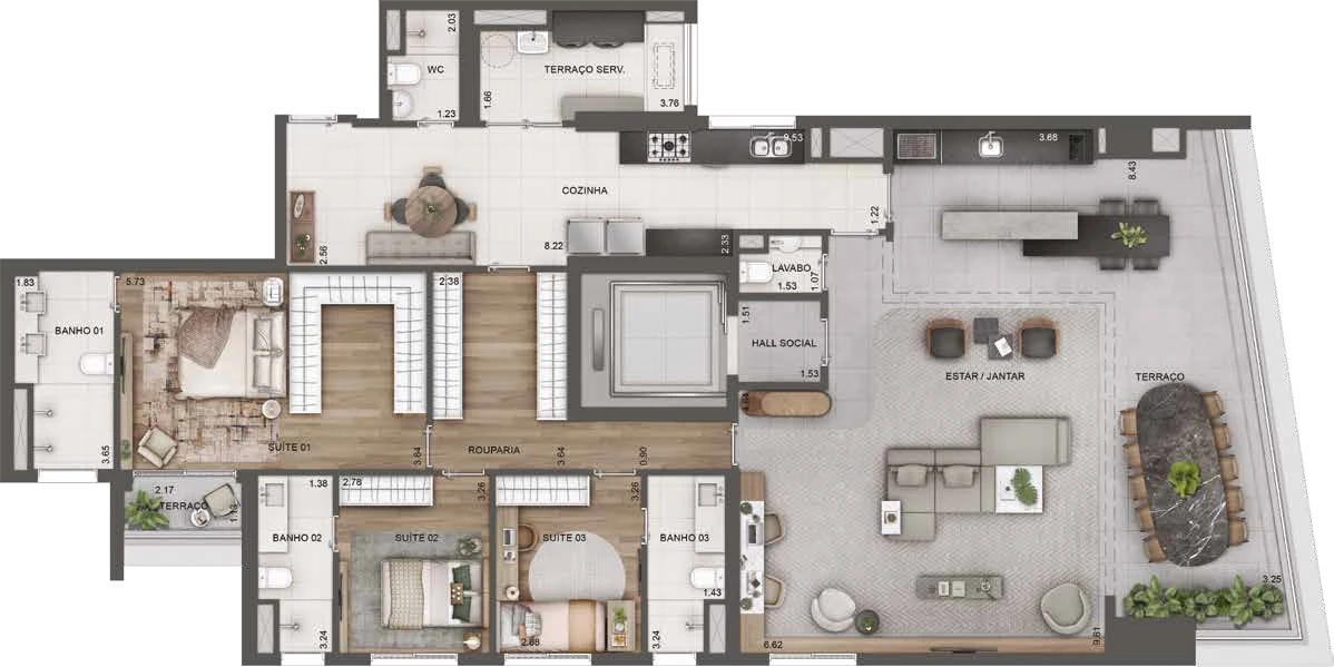 Planta 06 - 3 dorm 213m² - opção